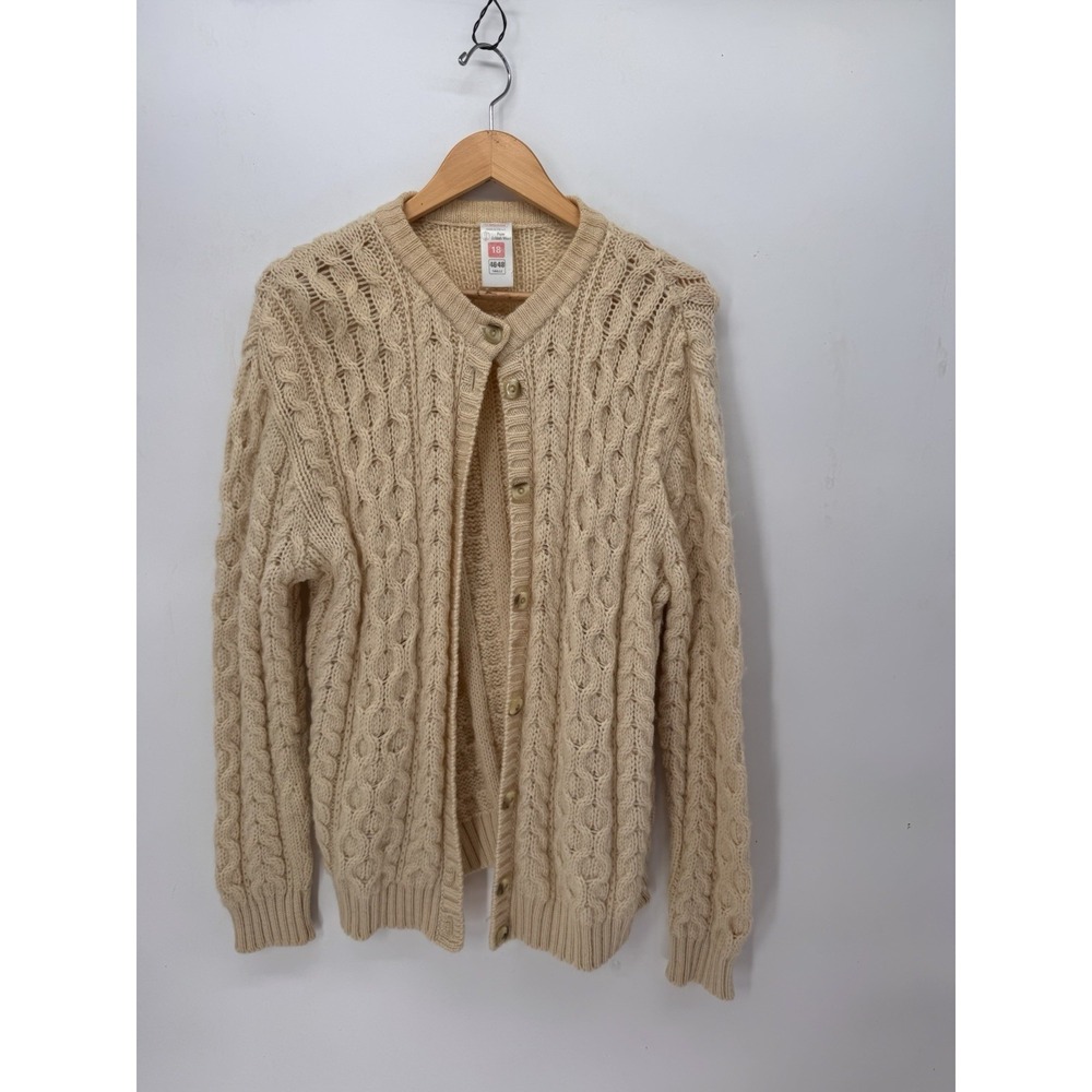 Vtg Sititichael 100% Wool Cardigan English Size 18 Eu Crème Cottage Core Cabel